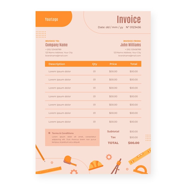 Free vector flat architect service invoice template