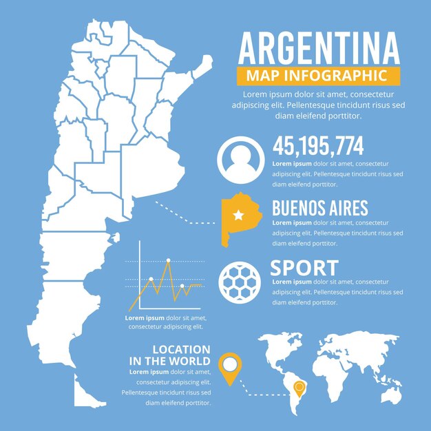 フラットアルゼンチン地図インフォグラフィックテンプレート