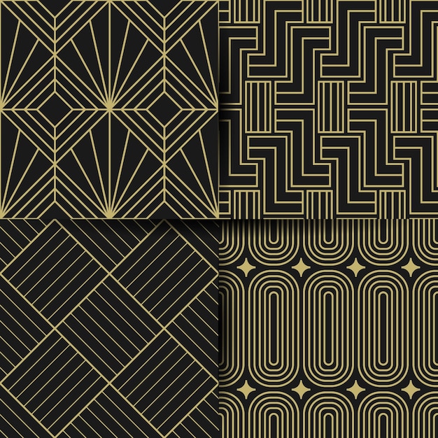Бесплатное векторное изображение Коллекция плоских узоров в стиле арт-деко