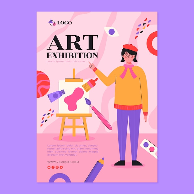 Free vector flat art exhibition event poster template