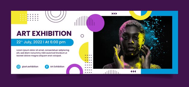 Flat art exhibition event social media cover template