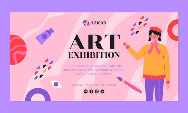 Flat art exhibition event social media promo template – Free Vector Download