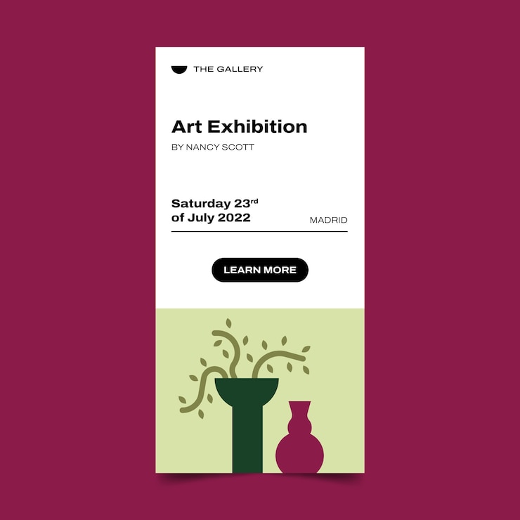 Free Vector flat art exhibition event vertical banner template