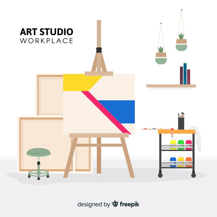 무료 Vector 평면 아트 스튜디오 직장 그림