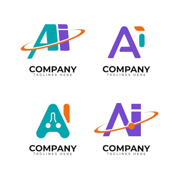 Flat artificial intelligence logo collection