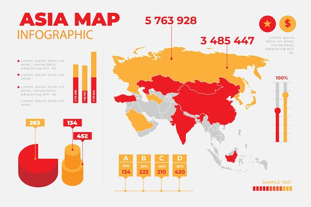 Flat asia map infographic