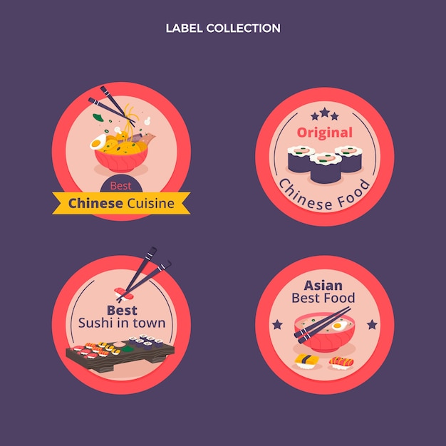 Flat asian cuisine labels collection