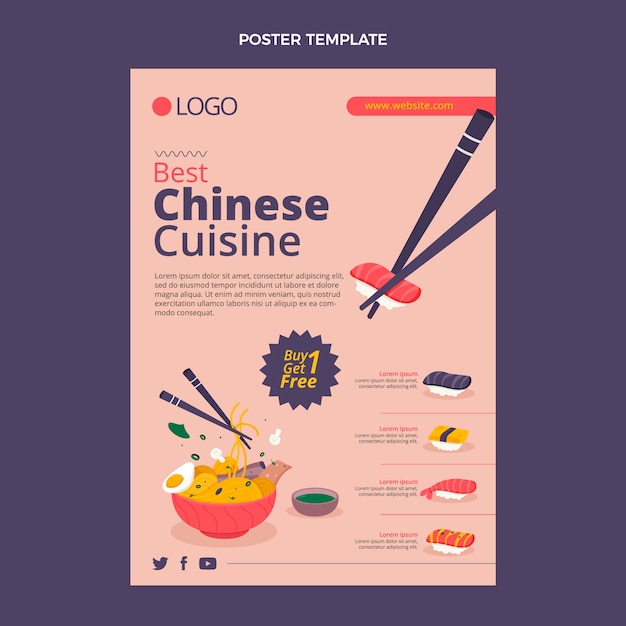 Free vector flat asian cuisine vertical poster template