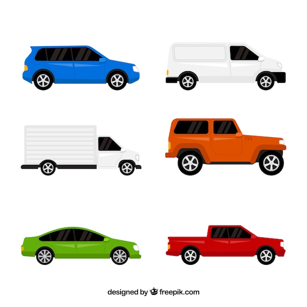 Free vector flat assortment of colored automobiles