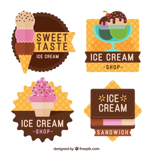 Free vector flat assortment of colored ice cream stickers