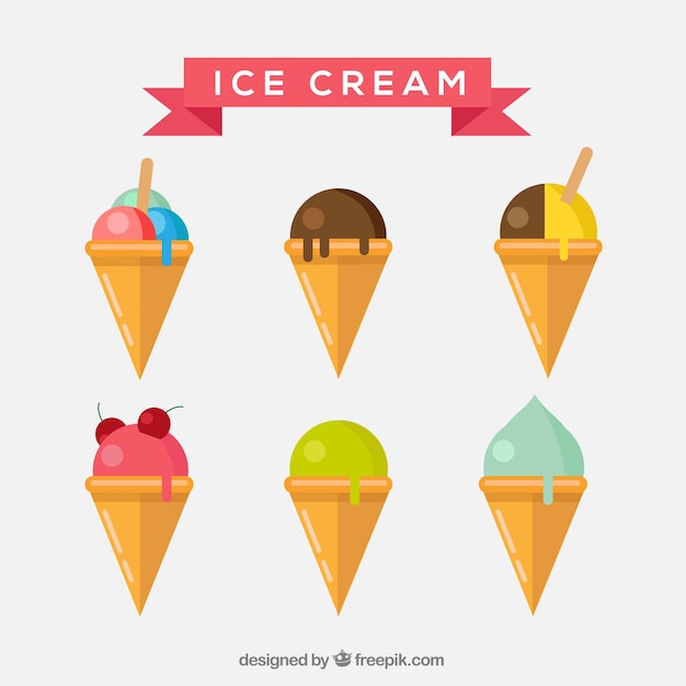 Free vector flat assortment of delicious ice cream cones