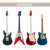 Free vector flat assortment of fantastic electric guitars