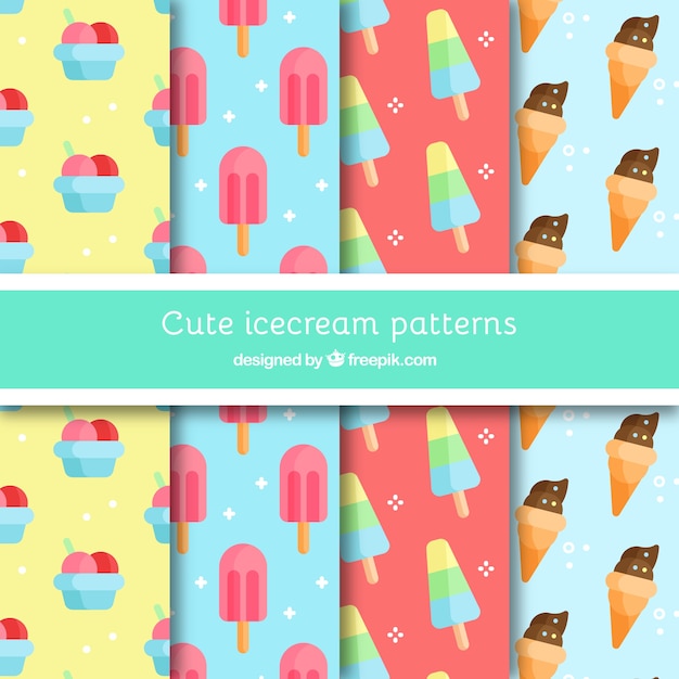 Flat assortment of four colored ice cream patterns