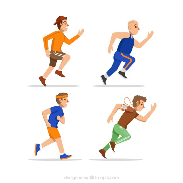 Flat assortment of men running