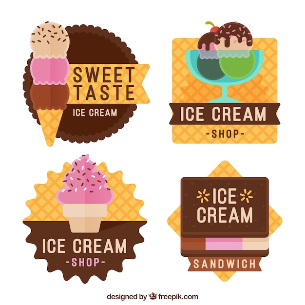 Бесплатное векторное изображение Плоский ассортимент цветных наклеек для мороженого