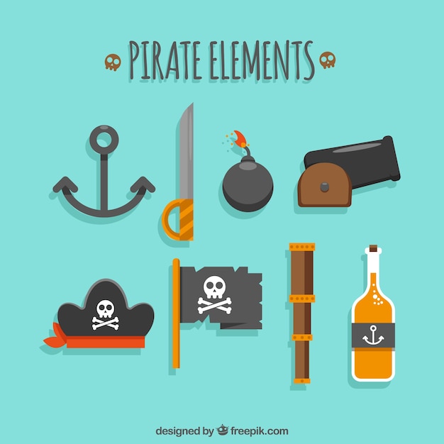 Free vector flat assortment of pirate elements