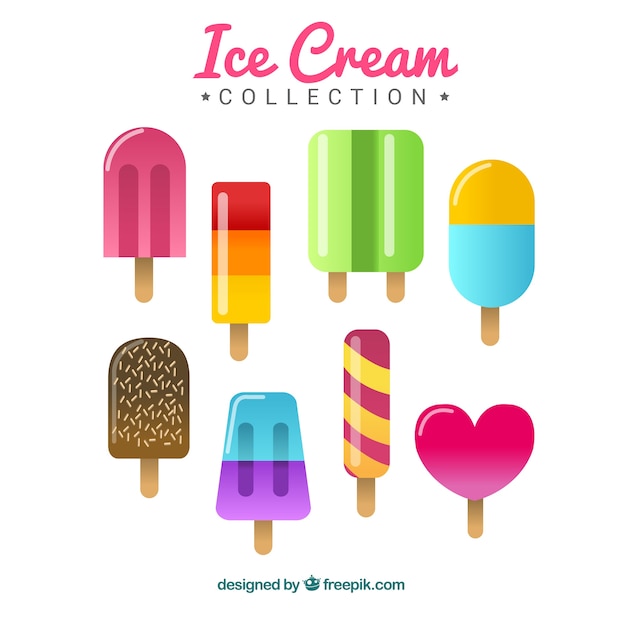 Flat assortment of tasty ice creams