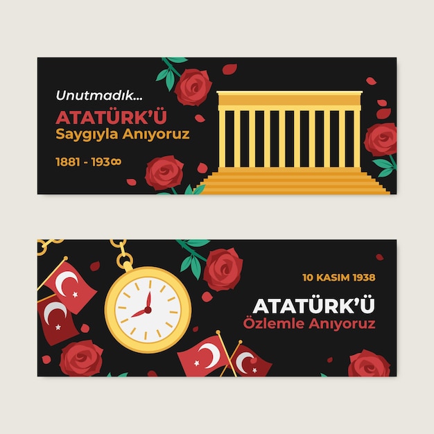 Set di banner orizzontali piatto ataturk memorial day