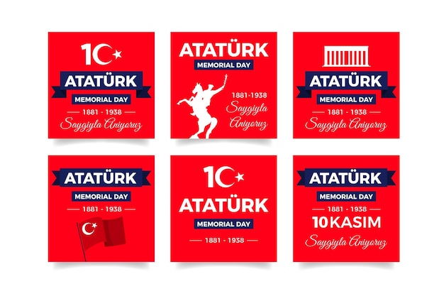 Free vector flat ataturk memorial day instagram posts collection