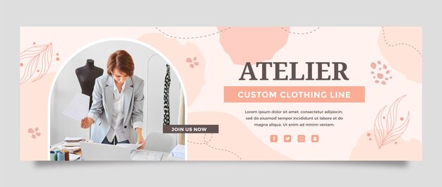 flat atelier twitter header with abstract shapes
