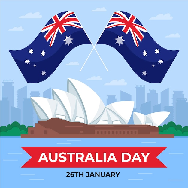 Flat australia day illustration with flags