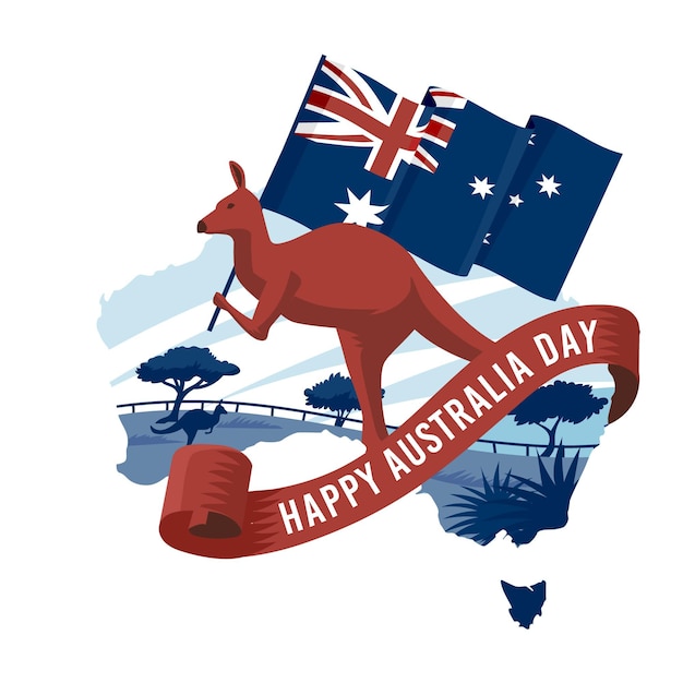 Flat australia day with australian map