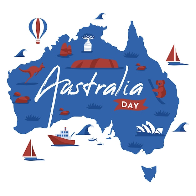 Free vector flat australia day with australian map