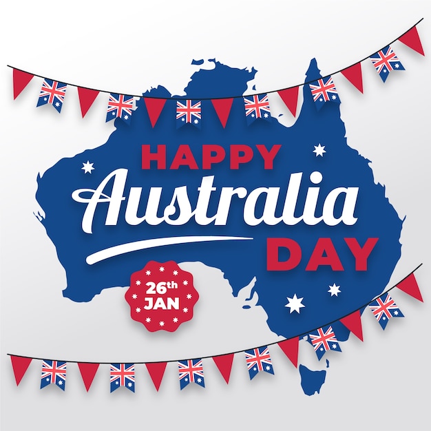 平らなオーストラリアの日、地図とガーランド
