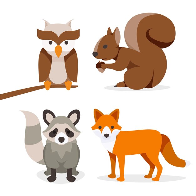 Flat autumn animals collection