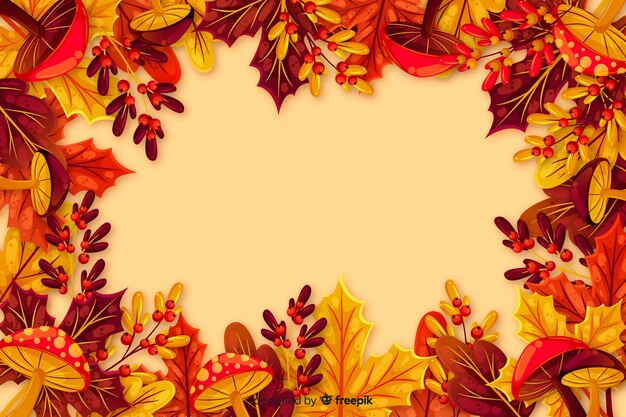 Flat autumn background with leaves