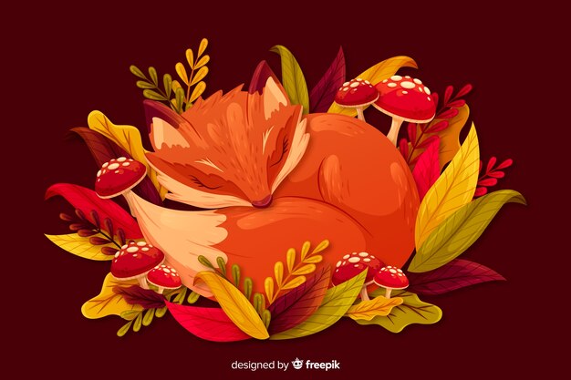 Flat autumn background with leaves