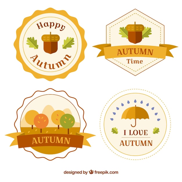 Flat autumn badge collection