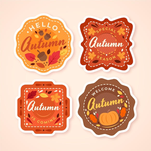 Flat autumn badges collection