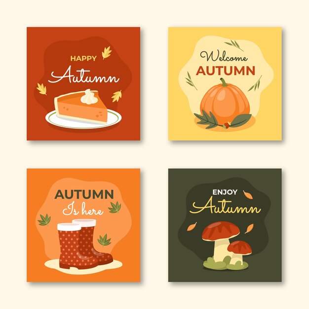 Flat autumn cards collection