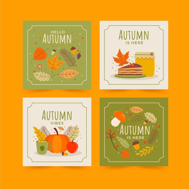 Free vector flat autumn cards collection