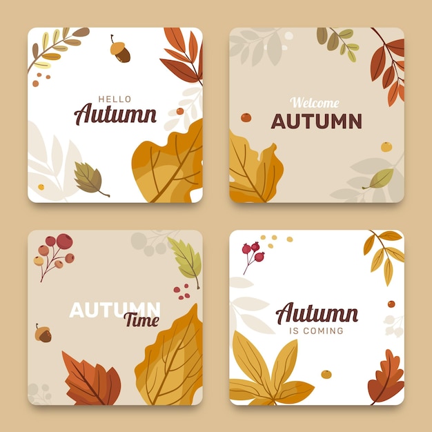 Flat autumn cards collection