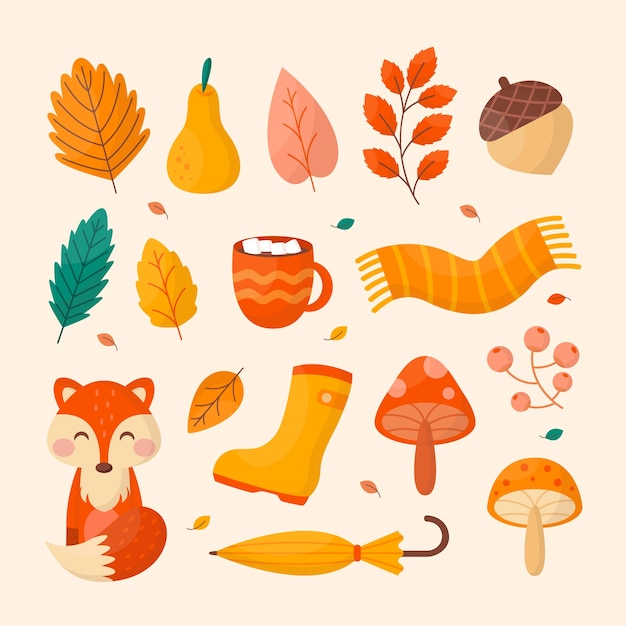 Free vector flat autumn celebration elements collection