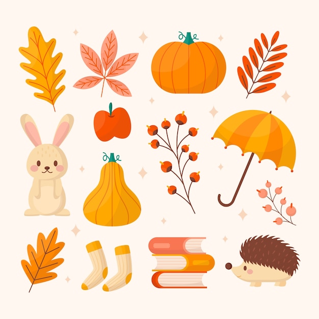 Free vector flat autumn celebration elements collection