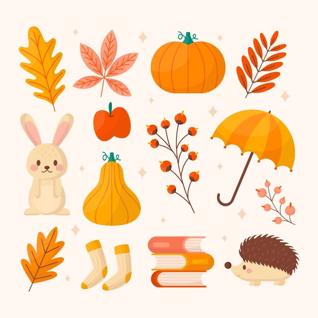 Flat autumn celebration elements collection