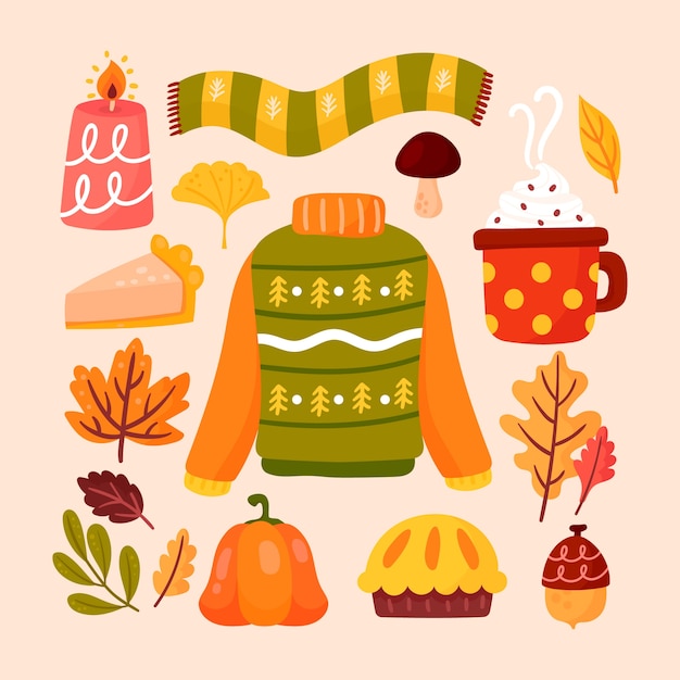 Flat autumn celebration elements collection