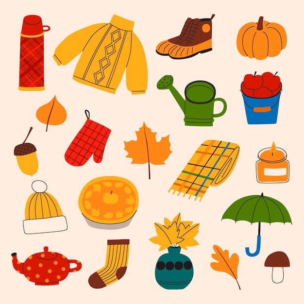 Flat autumn celebration elements collection