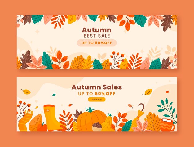 Flat autumn celebration sale banners set