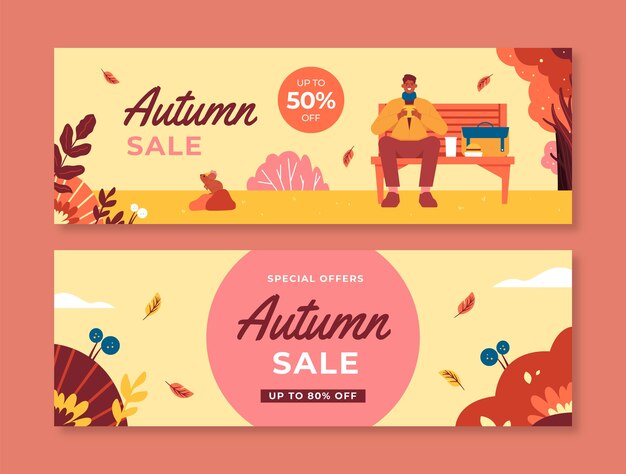 flat autumn celebration sale banners set