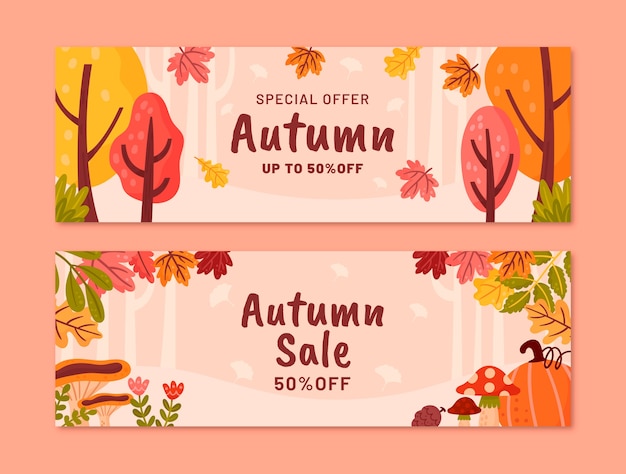 Set di banner di vendita piatto autunno celebrazione