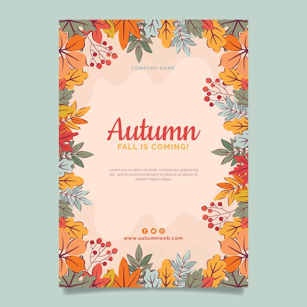 Vettore gratuito modello di poster verticale per la celebrazione dell'autunno piatto
