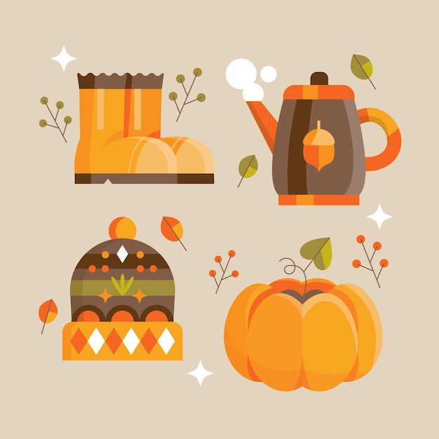 Free vector flat autumn elements collection