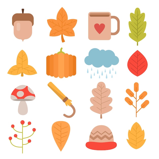 Free vector flat autumn elements collection