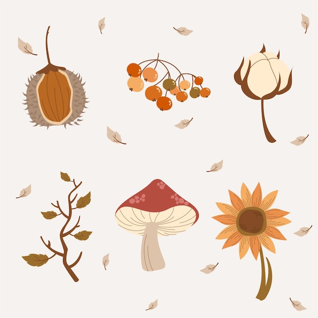 Free vector flat autumn elements collection