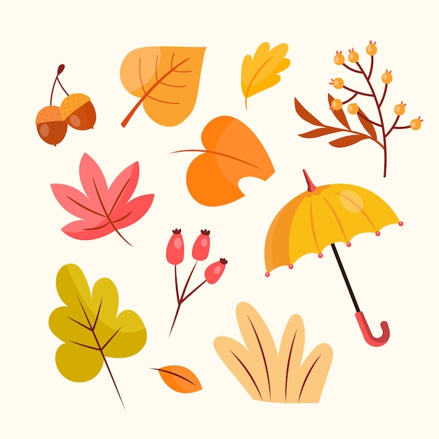 Free vector flat autumn elements collection