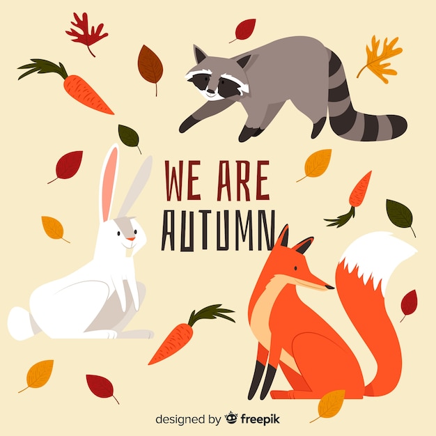 Flat autumn forest animal collection